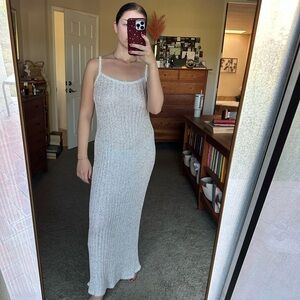 Rumored Palm Beach Elegant White Knit Maxi Dress with Sequins
